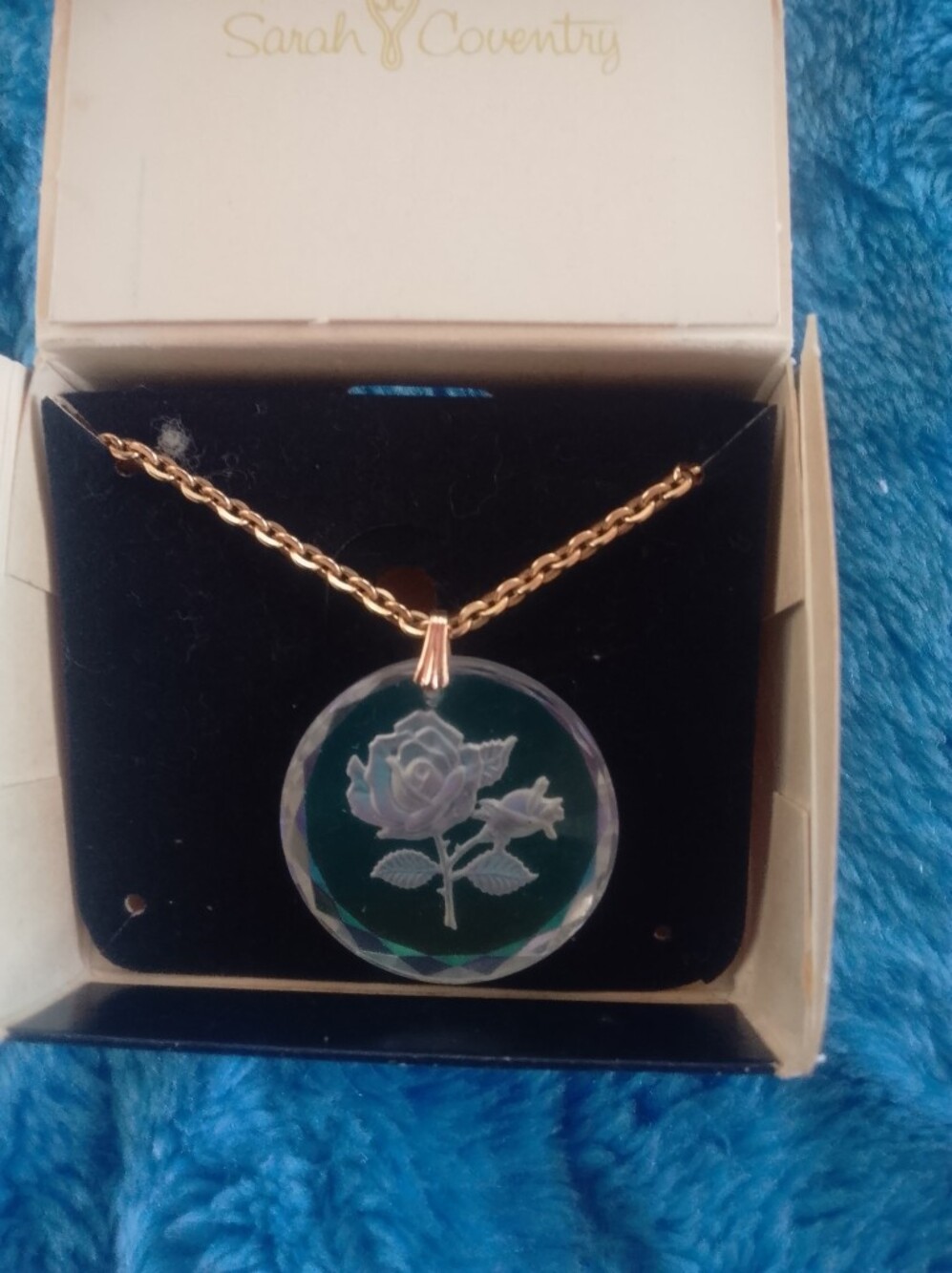Sarah Coventry Gold-Tone Chain with Green Crystal Rose Pendant